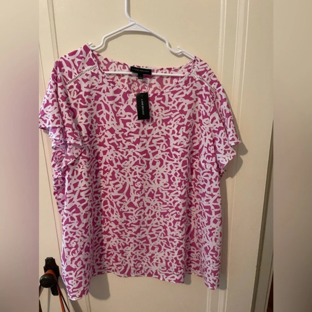 NWT Lane Bryant | Womens Size 24 Pink White Abstract Print Lattice Trim Top